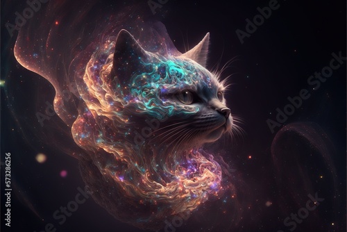 Fantastic cat on the background of the universe AI