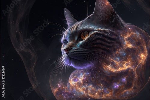 Fantastic cat on the background of the universe AI