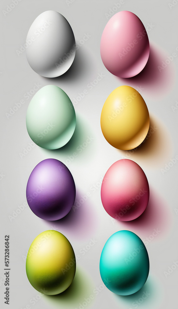 Colored Easter Eggs isolated on white Background - Generative AI Colored Easter Eggs isolated on white Background - Generative AI