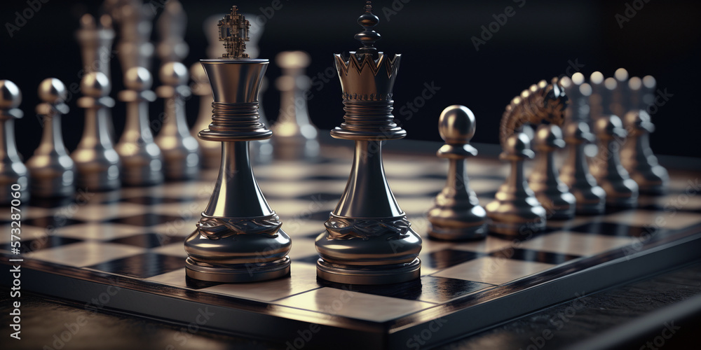 Chess piece on chessboard, competition success and strategy game play,  design created with Generative Ai Stock Illustration