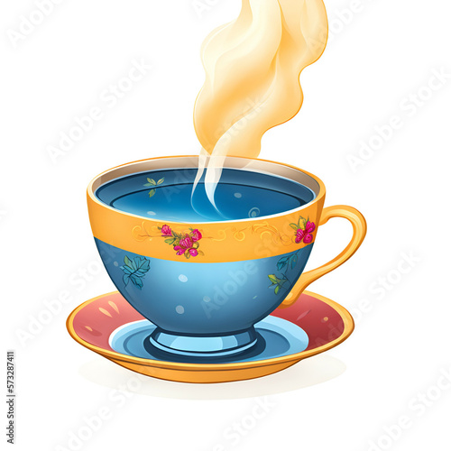 cup of coffee with steam - cup of tea on white background - cup of tea illustration breakfast - Generative AI