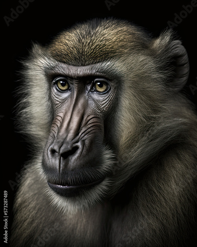 Wallpaper Mural Generated photorealistic portrait of a baboon on a black background Torontodigital.ca
