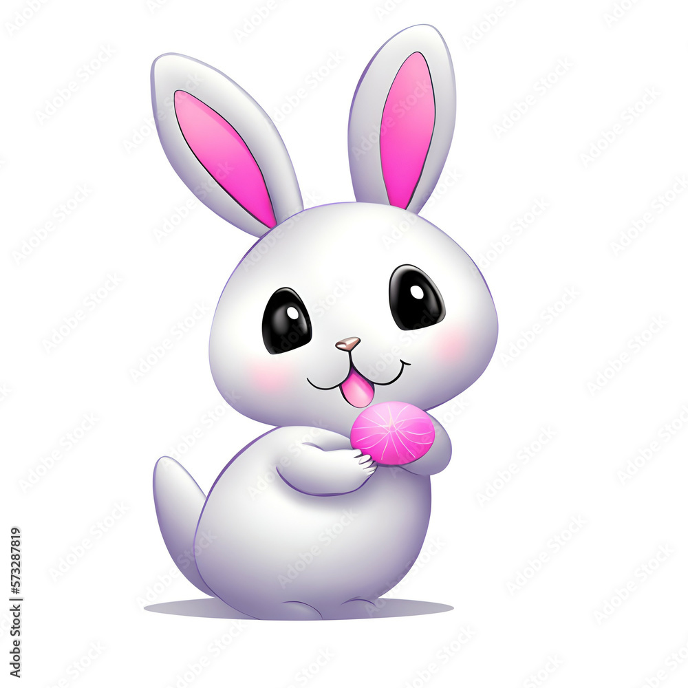 Fototapeta premium white rabbit with a smile - easter bunny on white background - Generative AI