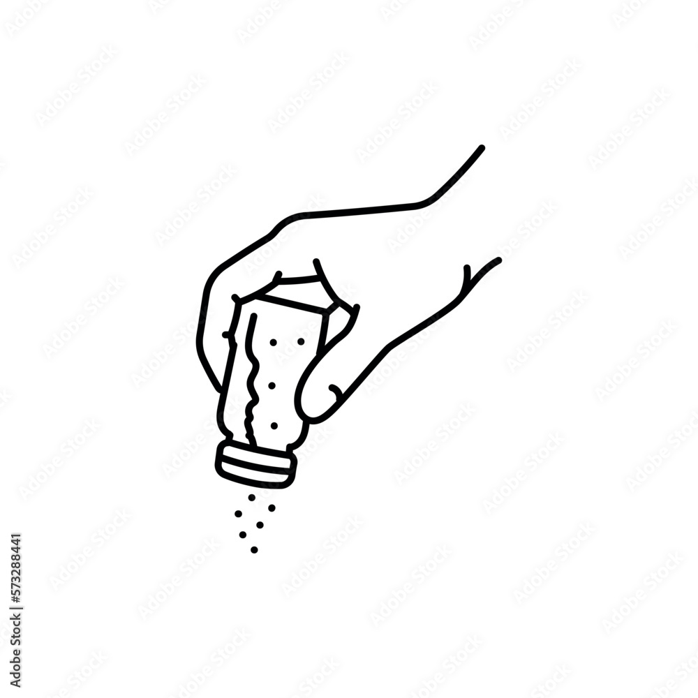 The hand is salting color line icon. Cooking food. The hand is salting color line icon. Cooking food.