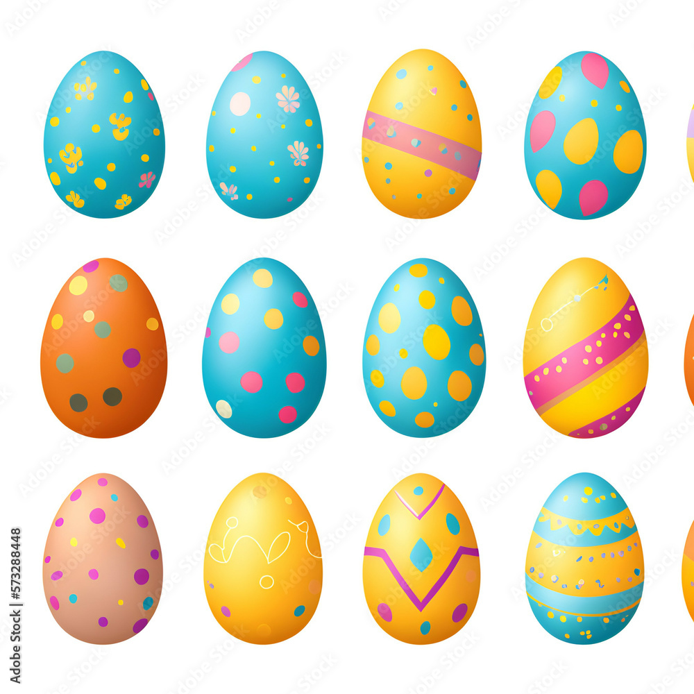 set of eggs - easter eggs on white background - Generative AI