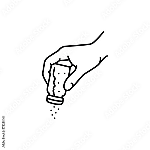 The hand is salting color line icon. Cooking food.