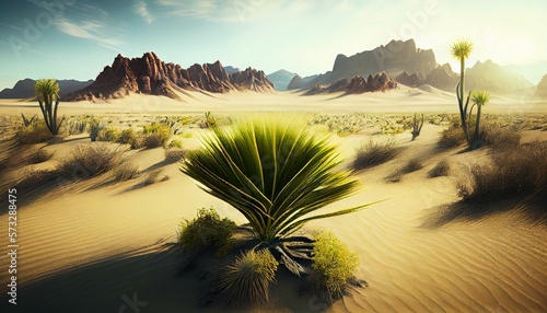Canvas-taulu liminal lush grass oasis in the middle of an infinite desert, AI Generated