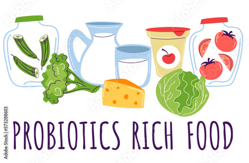Probiotic fermented rich food vector infographics concept. Vector cartoon graphic design element illustration