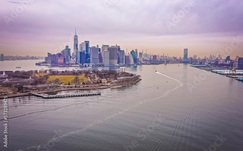 Aerial of NYC, Manhattan from Hudson River