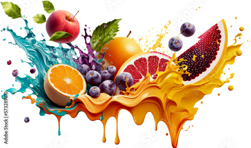 Colorful juice splash with fruits slices. Generative Ai