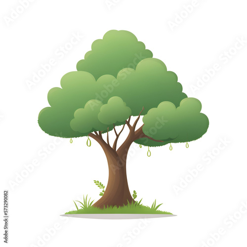 tree with leaves - green tree on white background - tree illustration - Generative AI