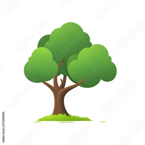 green tree with green leaves - green tree on white background - tree illustration - Generative AI