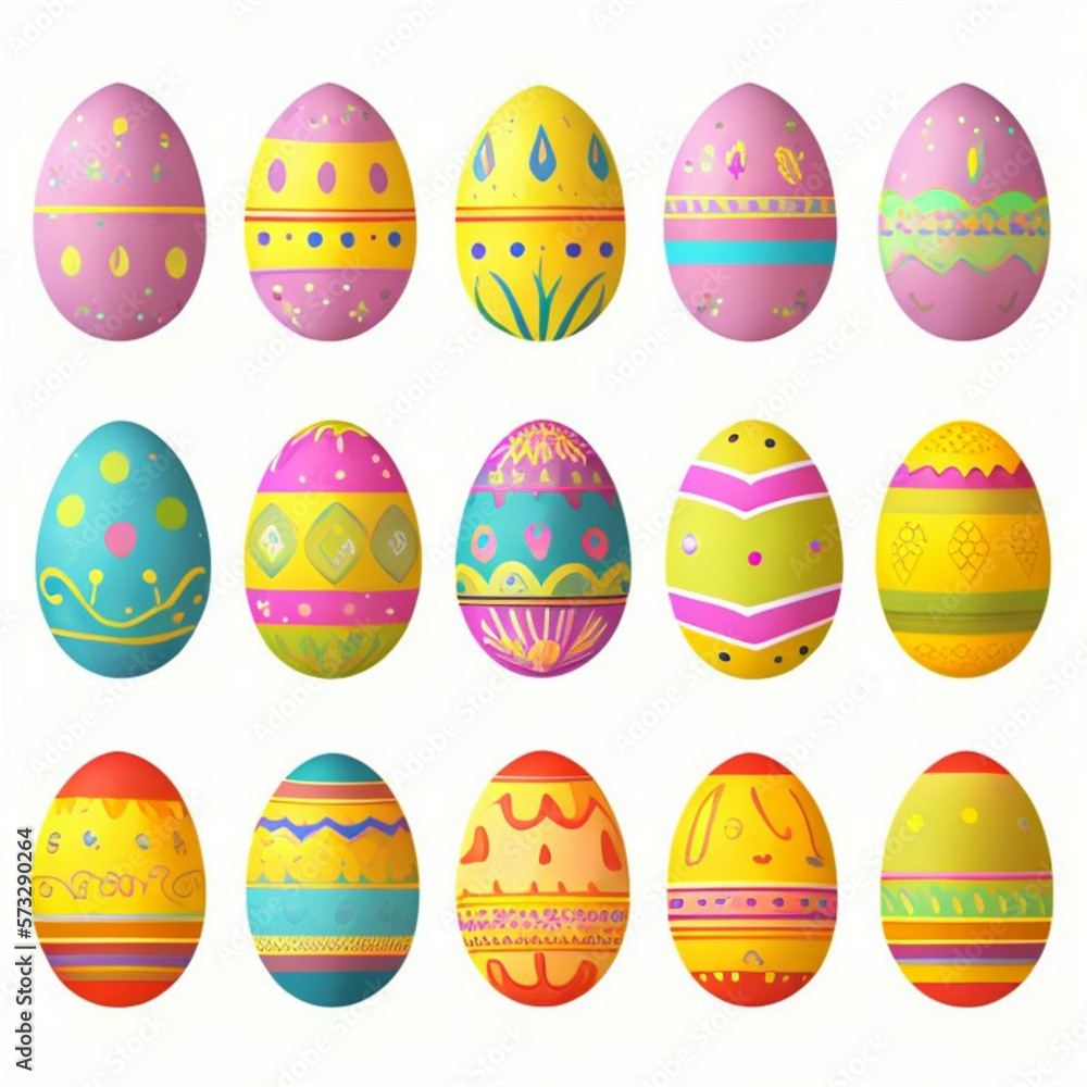 easter eggs illustration - easter eggs on white background - Generative AI