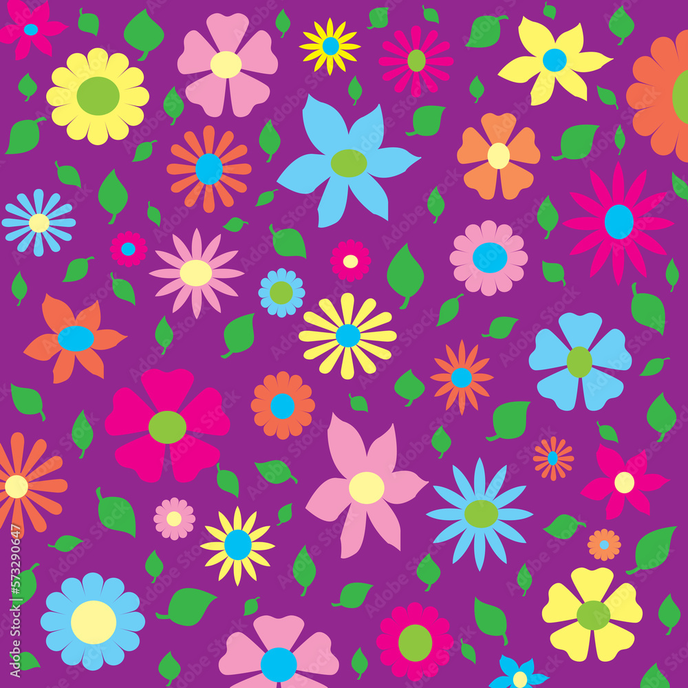Colorful floral pattern on purple background illustration