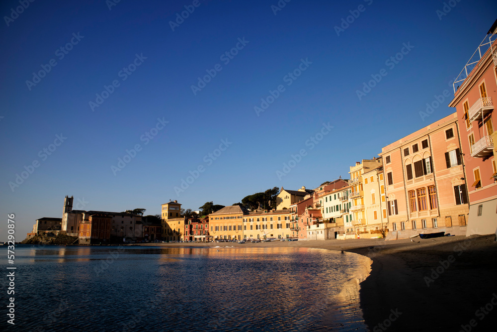 Sunrise view of the Bay of Silence in Sestri Levante