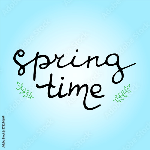 Vector illustration of spring time lettering on blue background with decortive elements