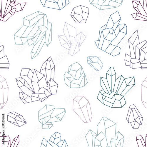 Diamond stone crystals seamless pattern. Geometry gemstone abstract cloth print. Line gemstones jewelry wallpaper, decent vector gems background