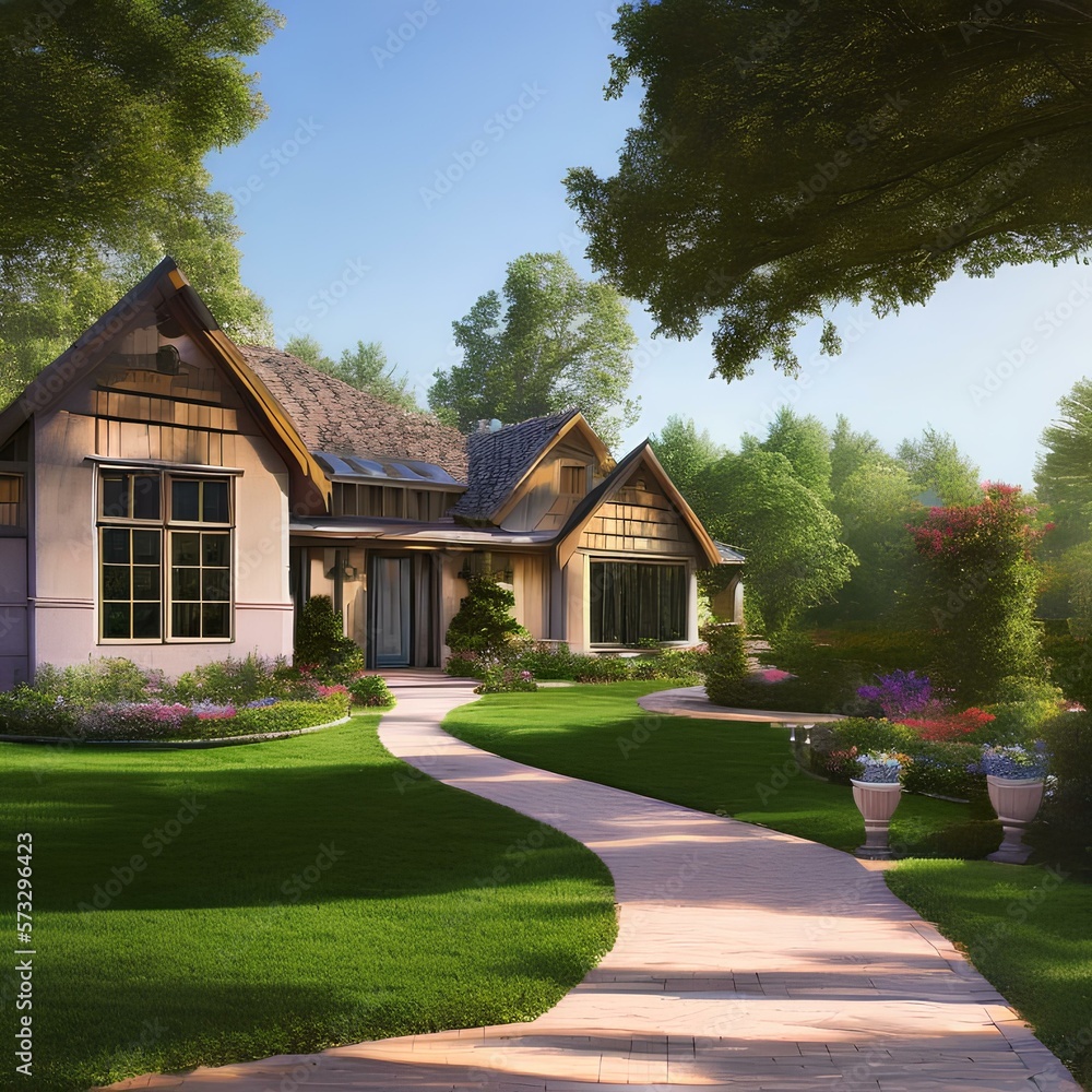 a home with a gardens in the front and backyard, a wrap around porch, and a driveway leading to a three car garage 2_SwinIRGenerative AI a home with a gardens in the front and backyard, a wrap around porch, and a driveway leading to a three car garage 2_SwinIRGenerative AI