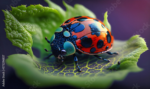 A ladybug crawling on a sprouting leaf