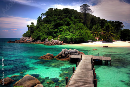 Most Beautiful place in Pulau Tioman, Malaysia, realistic. Generative Ai