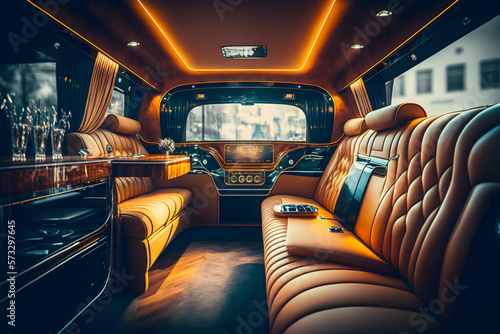Fotografiet Luxurious expensive leather interior inside a passenger limousine