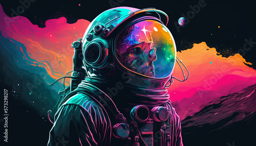 Astronaut in space in a colorful planet psychedelic Generative AI