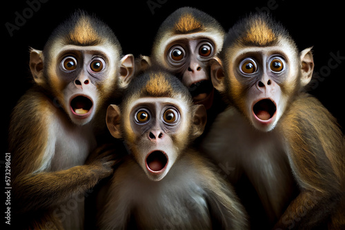 ilustration, a group of monkeys with surprised expressions, generative ai