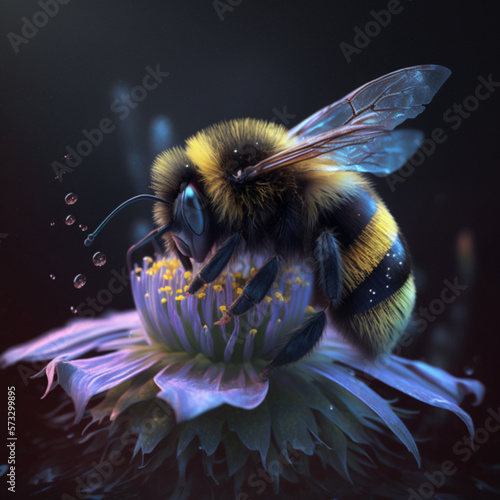 Bee collecting honey from the flower