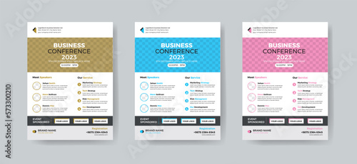 Business conference live meeting & event flyer template. Corporate invitation business workshop & abstract seminar promotion poster design. Leaflet, modern layout, pamphlet, vector flyer in A4.