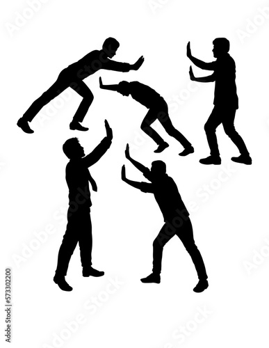 Male people pushing pose silhouette