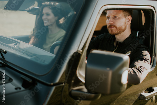 Couple having fun on roadtrip