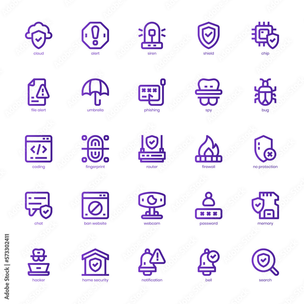 Internet Security icon pack for your website design, logo, app, and user interface. Internet Security icon basic line gradient design. Vector graphics illustration and editable stroke.