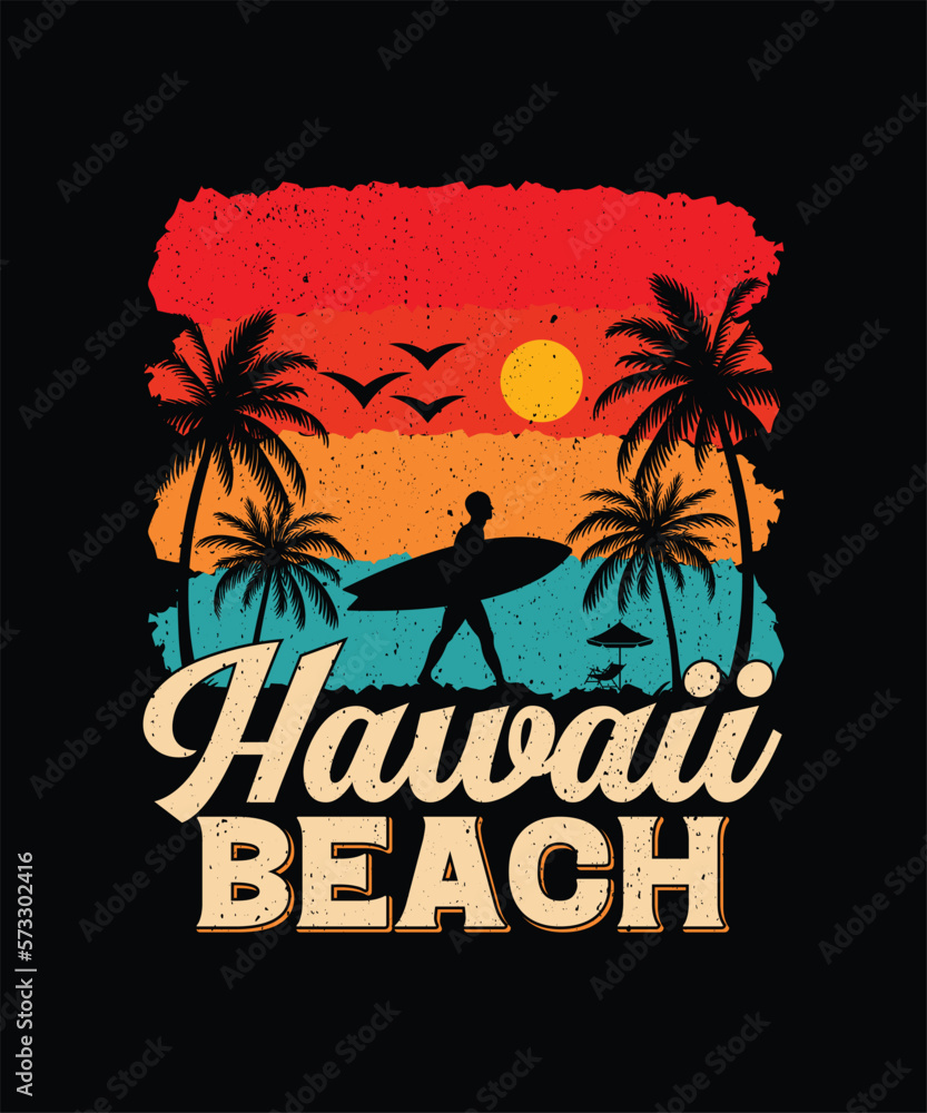 Hawaii Beach, Summer Beach T-shirt Design