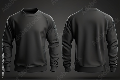 Blank sweatshirt for men template, black color clothing dark black background