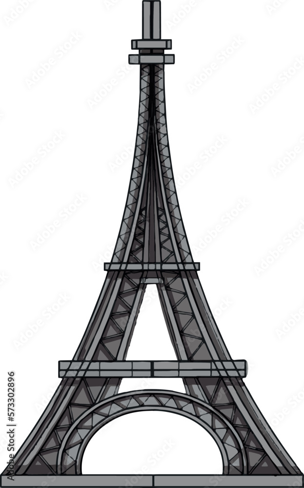 Obraz premium .Eiffel Tower Paris France separate elements in different styles separately on a white background. Architecture sketch line drawing. hand drawn
