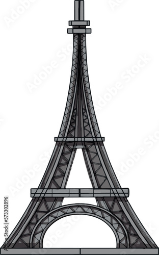 .Eiffel Tower Paris France separate elements in different styles separately on a white background. Architecture sketch line drawing. hand drawn