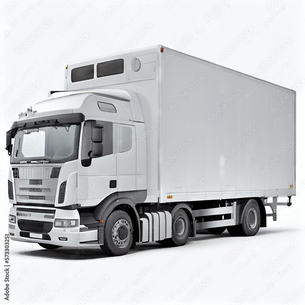White commercial delivery truck on a white background. Generative AI