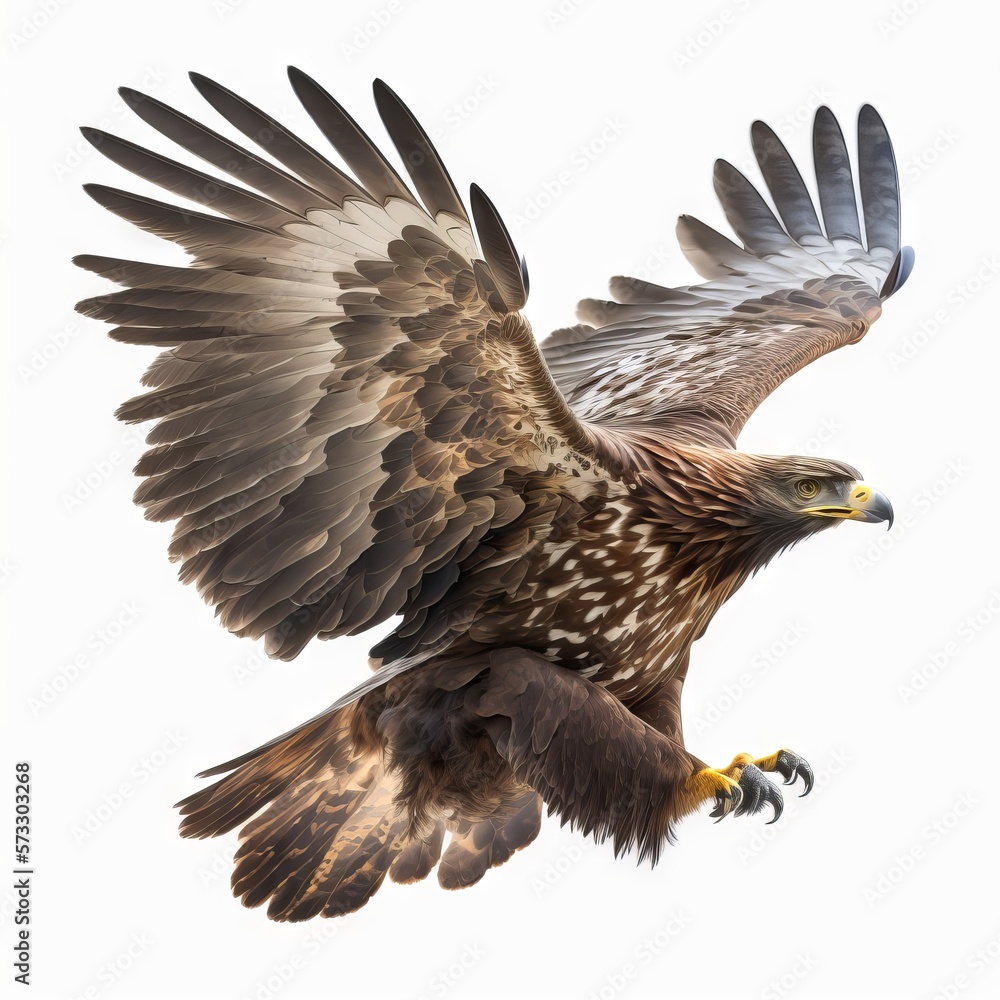 Obraz premium White tailed eagle (Haliaeetus albicilla) isolated on white background. Generative AI