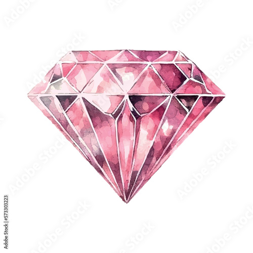 Vector pink purple diamond crystal. Watercolor illustration.