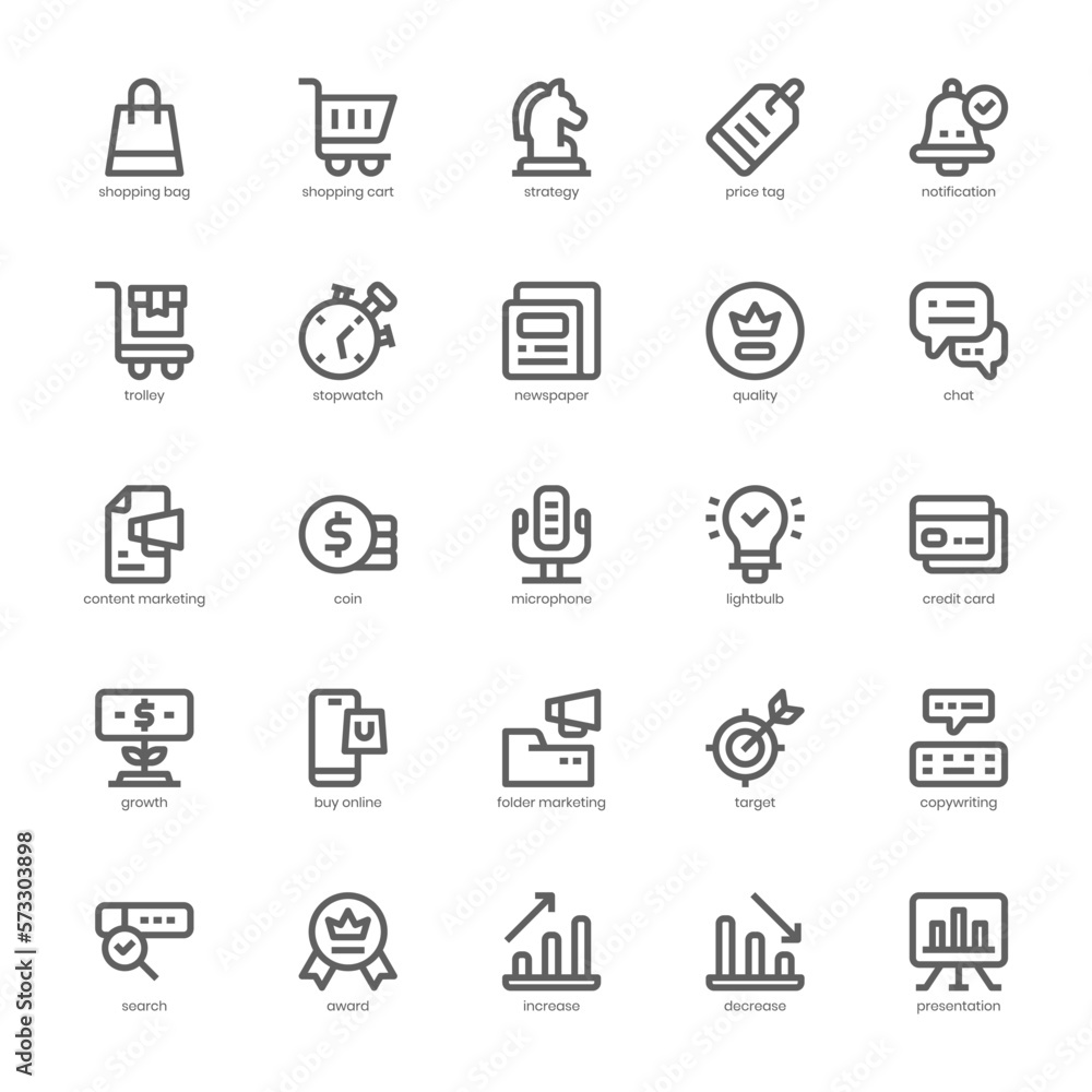 Online Marketing icon pack for your website design, logo, app, and user interface. Online Marketing icon outline design. Vector graphics illustration and editable stroke.