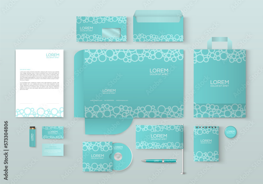 Blue stationery template design with circle shapes.Set of business