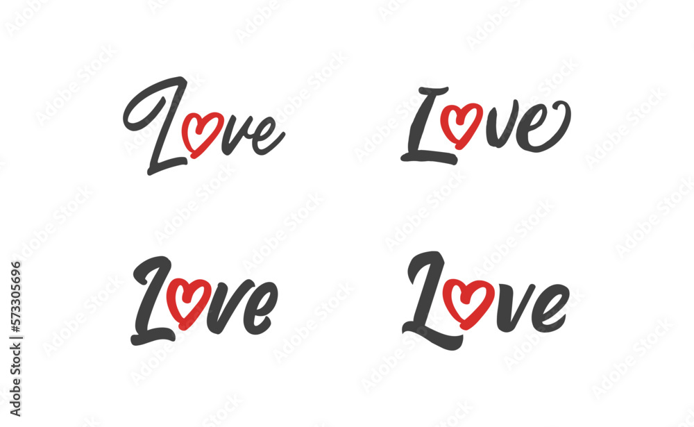 Love text lettering. O letter replaced by heart shape. Valentine's day design. Love text lettering. O letter replaced by heart shape. Valentine's day design.