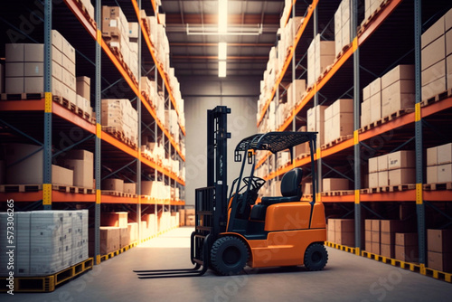 Forklifts to move items in a warehouse. The concept of storing goods in a warehouse. Generative AI