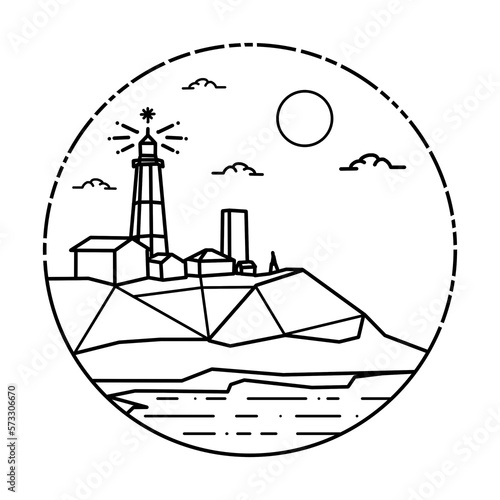 Long Island Lighthouse line art drawing, Montauk Point Lighthouse New York