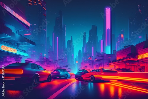 Lights of Night City  Generative AI Illustration