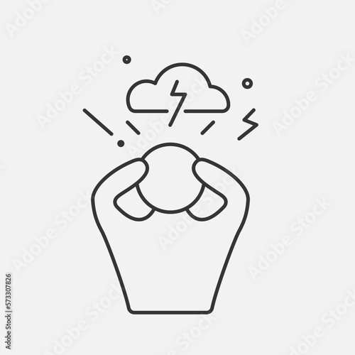 Stress man line icon. Hard work, depression, panic concept. Mental health. Vector illustration