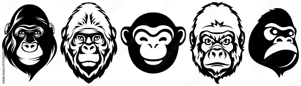 Hand drawn face of monkey. Gorilla illustration mascot art set.
Hand drawn face of monkey. Gorilla illustration mascot art set.