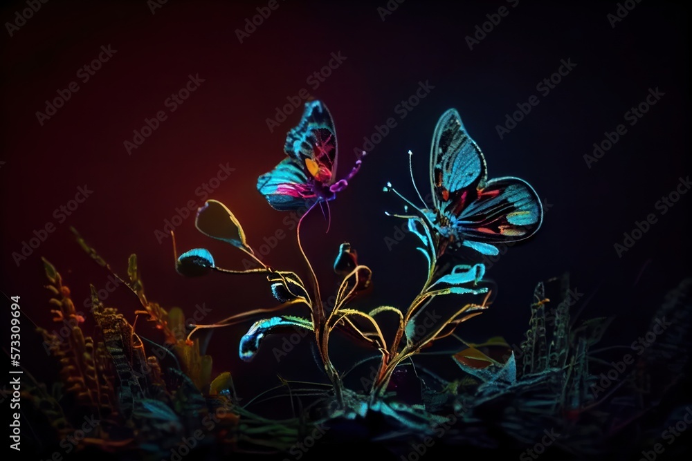 A close-up view of a beautiful butterfly and colorful flowers. Created with Generative AI Technology