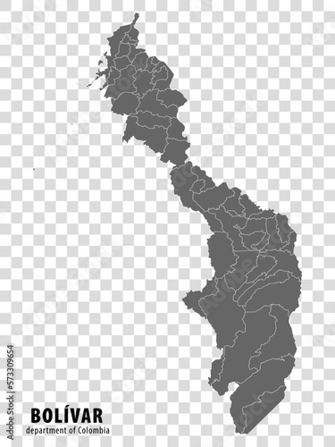 Blank map Bolivar Department of Colombia. High quality map Bolivar  with municipalities on transparent background for your web site design, logo, app, UI. Colombia.  EPS10. photo