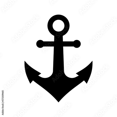 Black ship anchor icon. Iron vintage nautical equipment to stop sailboat ship with antique retro vector design